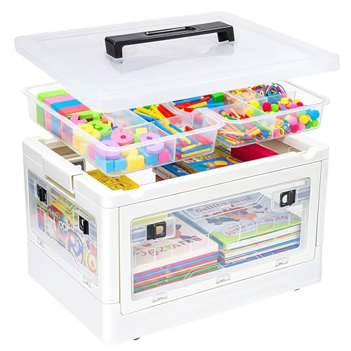 ANYPROLUS 20 QT Storage Bins with Lids, Craft storage, Folding Art Supply Organizer with Removable Tray, Craft Organizers, Art Box with Wheels and Handle, for Bead Sewing, Tool, Coloring Books, Toy | Amazon (US)