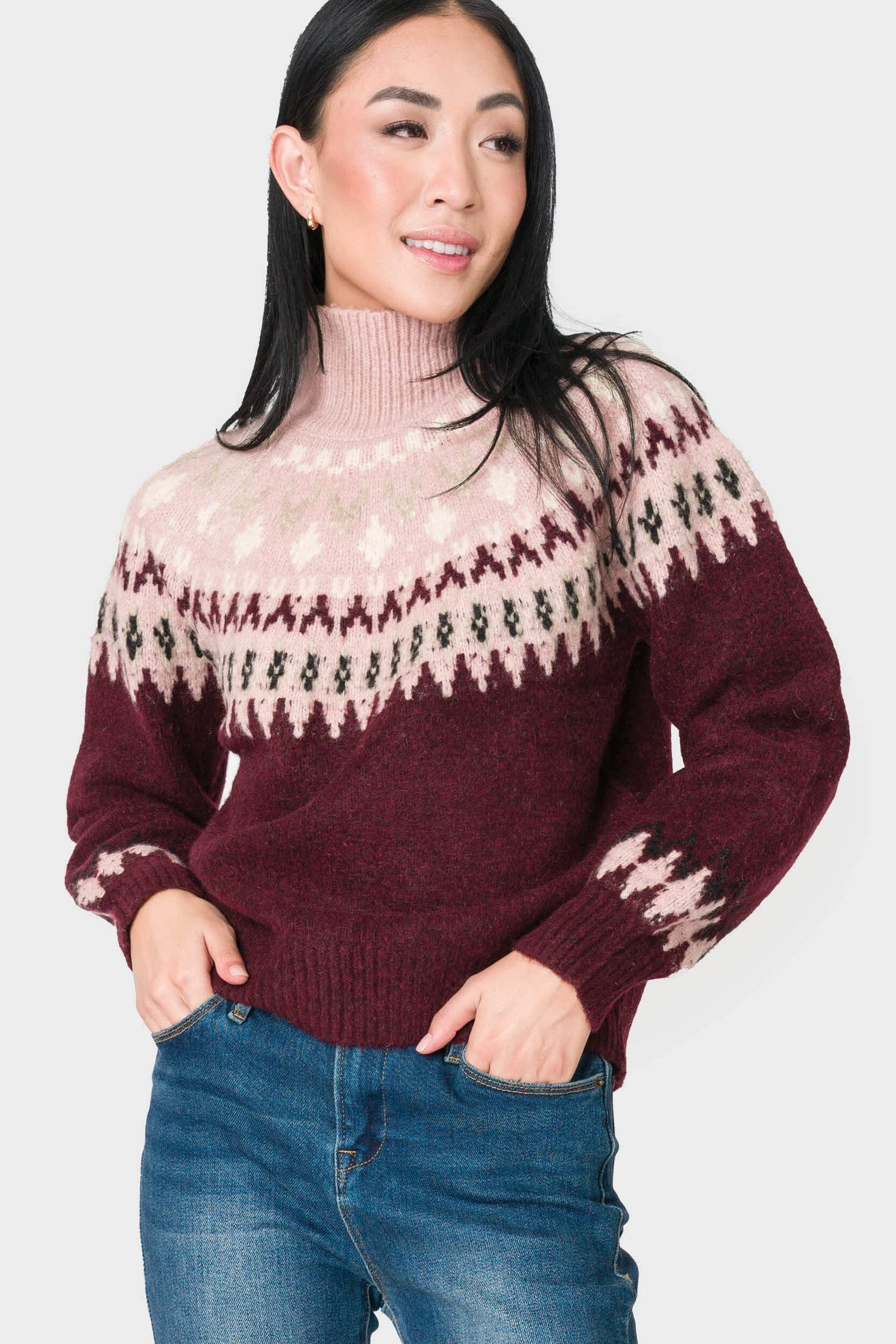Mock Neck Fair Isle Sweater | Gibson