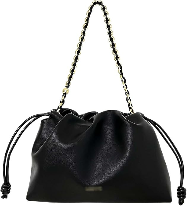 Soft Leather Drawstring Bag for Women, Pleated Cloud Bag, Designer Shoulder Clutch with Detachabl... | Amazon (US)