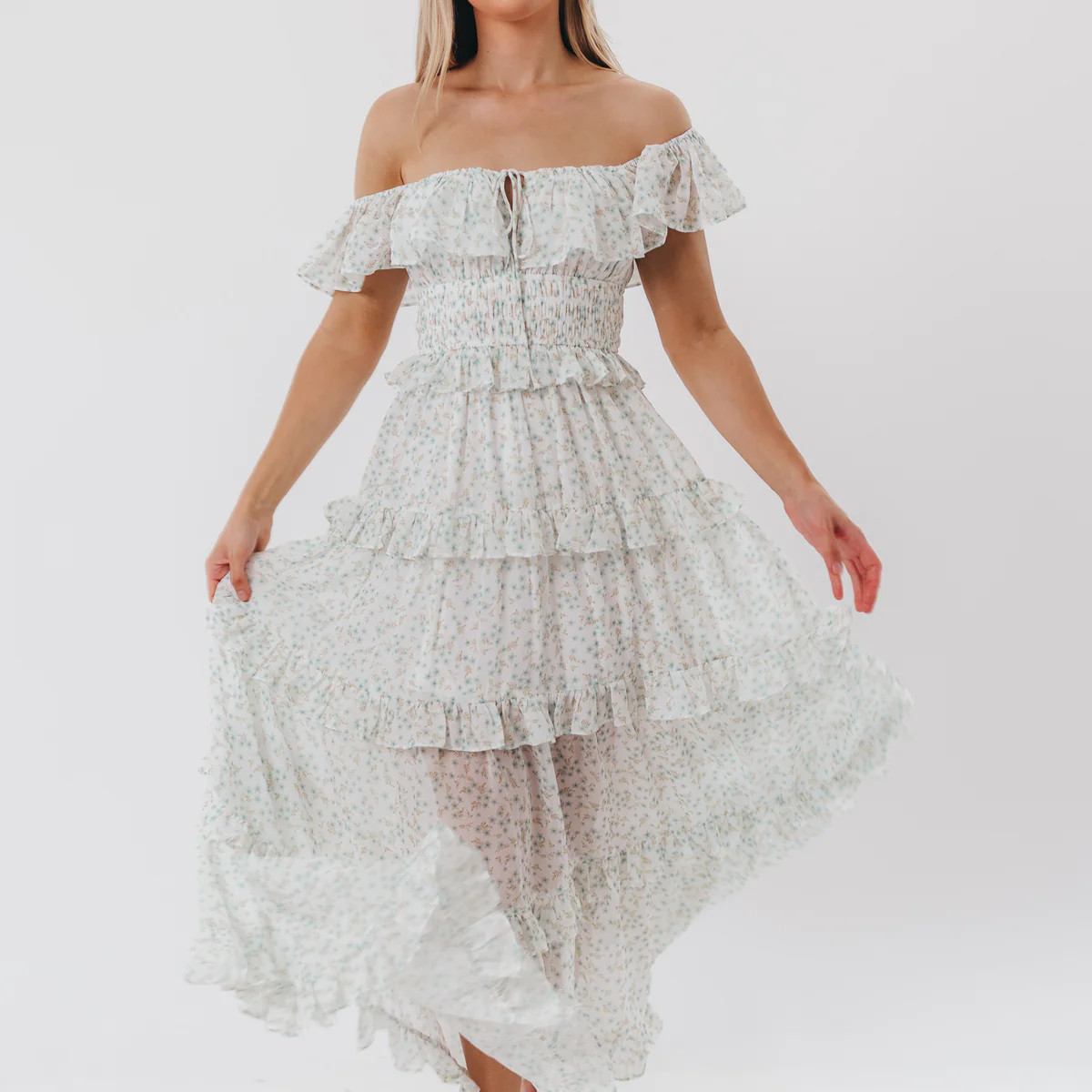 Astrid Ruffle Detail Maxi Dress in Sage Floral *Fully Lined* - Bump Fr | Worth Collective