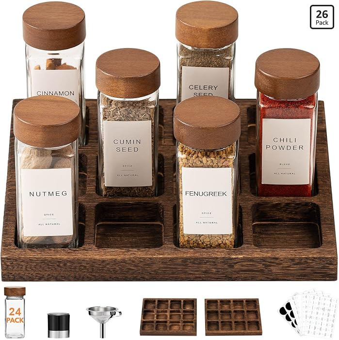 Glass Spice Containers for Kitchen: 24P 4oz Square Jars w/2p Rack | Amazon (US)