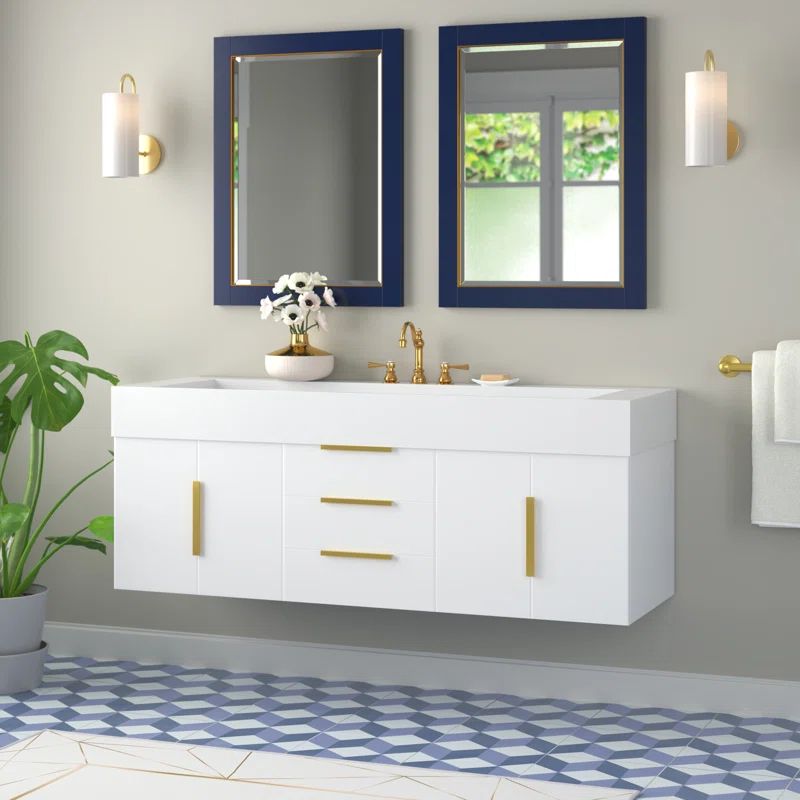 Lewis 59'' Wall Mounted Single Bathroom Vanity with Plastic Vanity Top | Wayfair North America