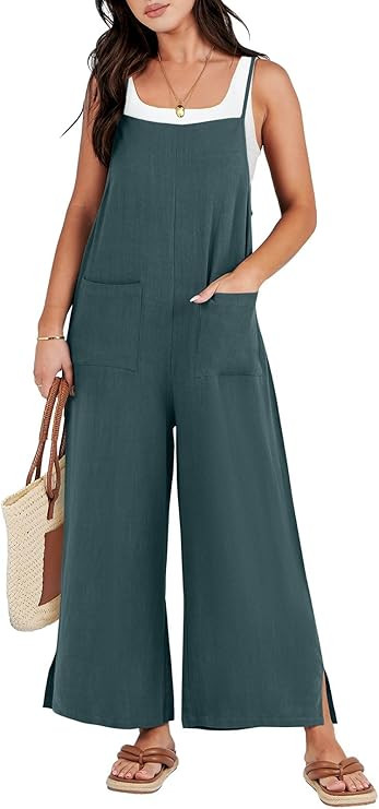 ANRABESS Women Jumpsuit Casual Loose Linen Wide Leg Baggy Overalls Long Pants Beach Vacation Romp... | Amazon (US)