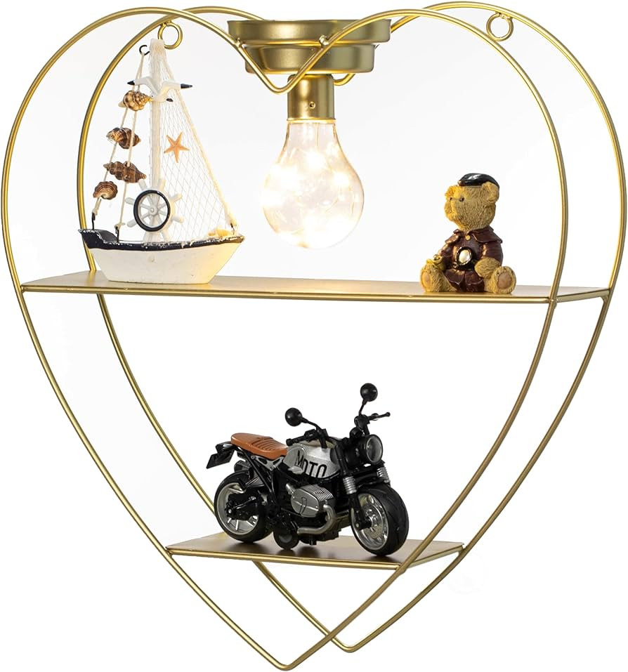 Vintiquewise Heart-Shaped 2-Tier Floating Metal Wall Shelf with Overhead Light Bulb – Decorativ... | Amazon (US)