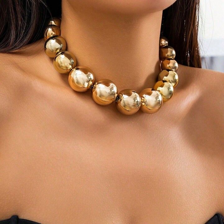 1pc Big Bead Collarbone Chain Geometric Beaded Necklace | SHEIN