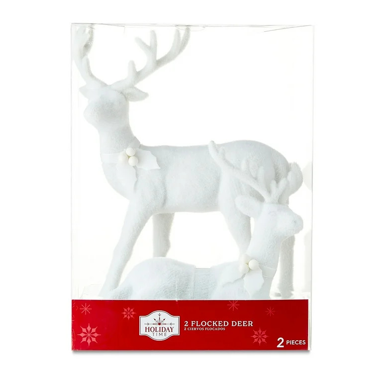Flocked Deer Christmas Tabletop Decorations, White, 12", 2 Pack, by Holiday Time | Walmart (US)