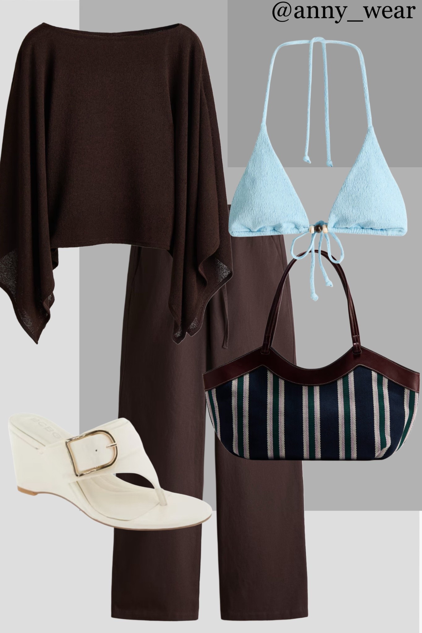 Vacation mode: activated. Living in this perfect pool-to-promenade look.
The brown cape top is so chic and breezy, layered over a pop of blue.
These wide-leg pants and raffia bag are giving me all the retro resort vibes.
So comfy and stylish for sunny days!
Brown cape 
Brown top
Brown pants 
Brown trousers 
White sandals 
Blue bikini top
Raffia bag

#LTKstyletip #LTKbeauty #LTKU #LTKshoecrush #LTKitbag 

#LTKTravel #LTKootd #LTKSeasonal