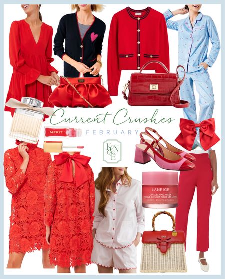 My February Crushes: little red dresses perfect for Valentine’s Day outfits, current beauty finds on my nightstand, cozy valentines pajamas, red handbags, cute cardigans and lady jackets, and a pair of really cute red and pink heels

#LTKbeauty #LTKover40 #LTKMostLoved