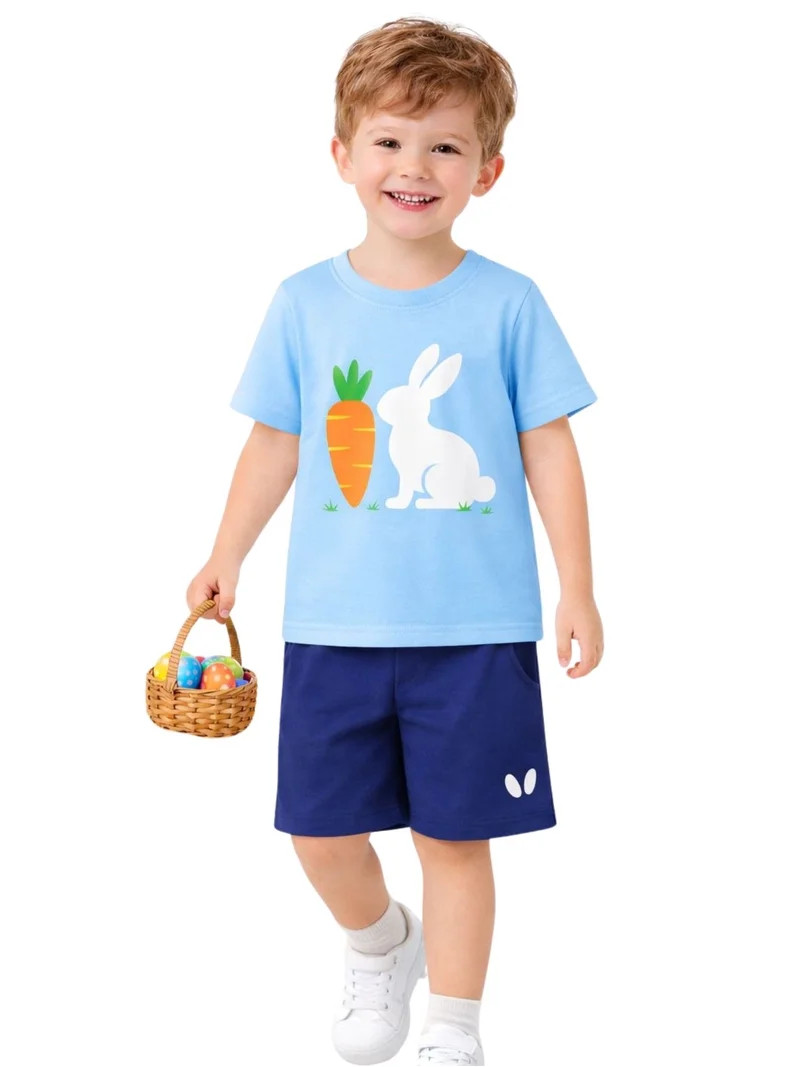 HILEELANG 2-7T Toddler/Little Boys Easter Bunny & Carrot 100% Cotton 2-Piece Outfit Set Size 3T | Walmart (US)