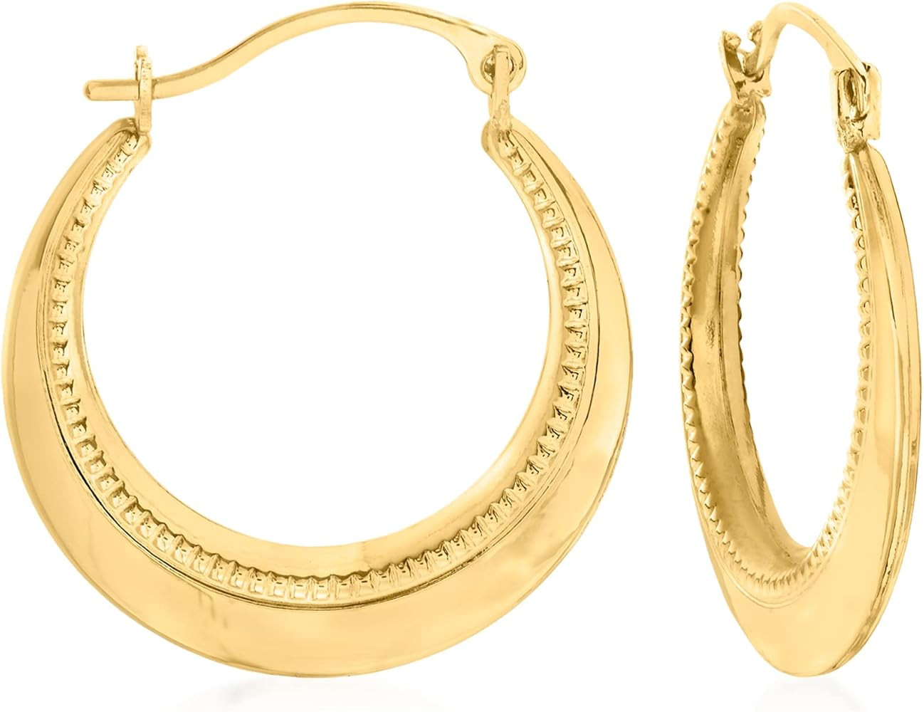 Ross-Simons 14kt Yellow Gold Beaded and Polished Hoop Earrings | Amazon (US)