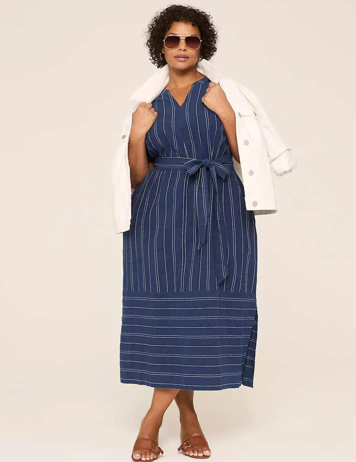 Embroidered Split-Neck Midi Dress | Lane Bryant (US)