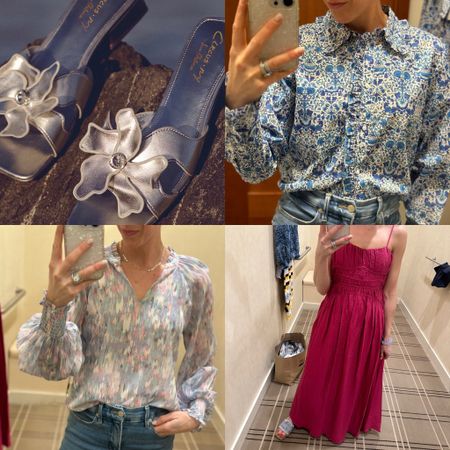 Recent finds 
Silver flower accent shoes 
Raspberry dress 

#LTKSeasonal