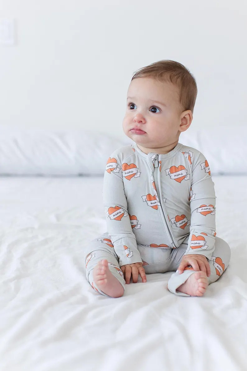 MAMA TATTOO HEARTS Zippy | Bamboo Boy Pajamas | Mom | Toddler Zip Romper | Gender Neutral | Etsy (US)