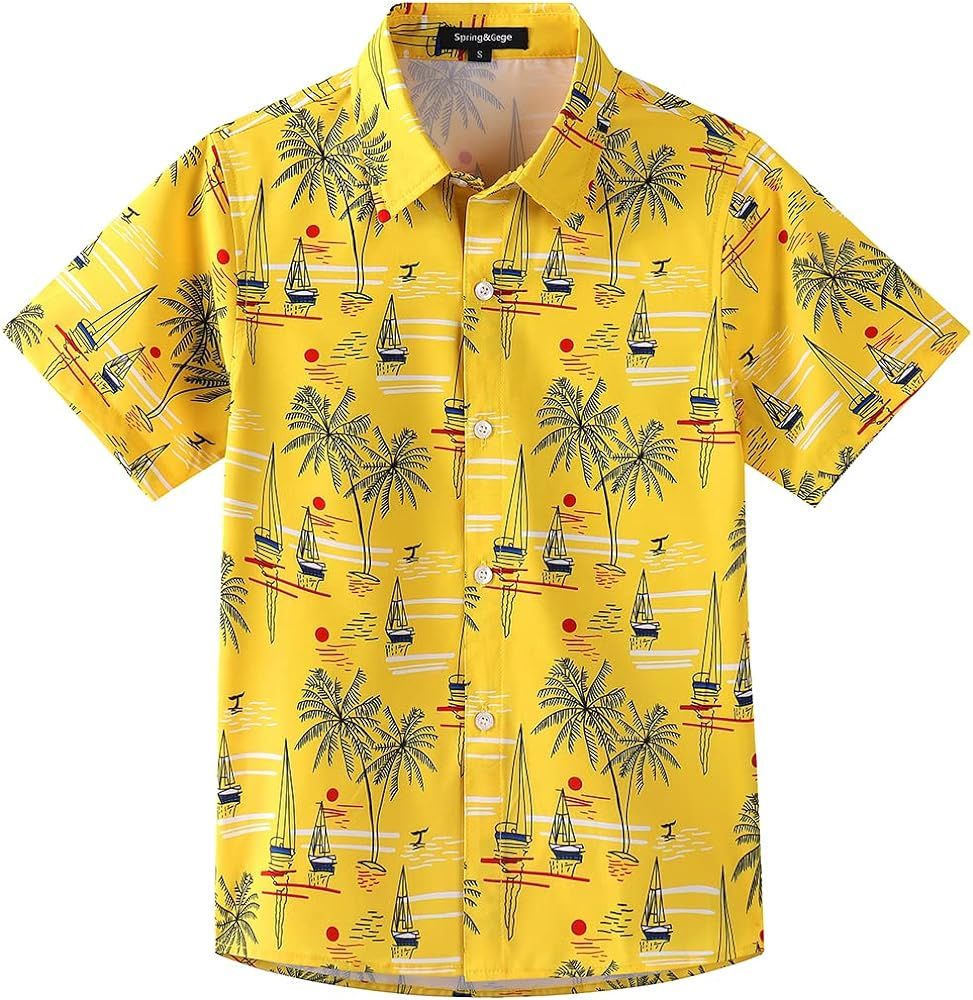 Spring&Gege Boys' Short Sleeve Hawaiian Shirt Summer Beach Holiday Cruise Aloha Shirts for Kids | Amazon (US)