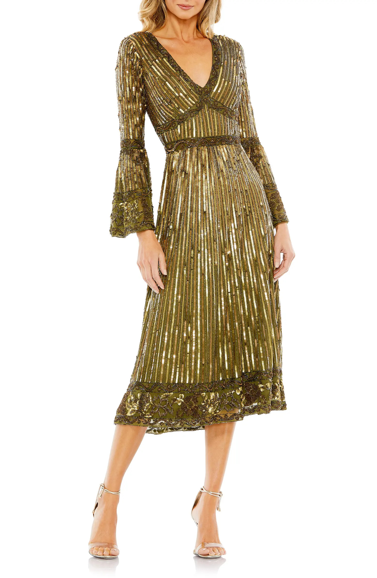 Sequin Long Sleeve Midi Cocktail Dress | Nordstrom