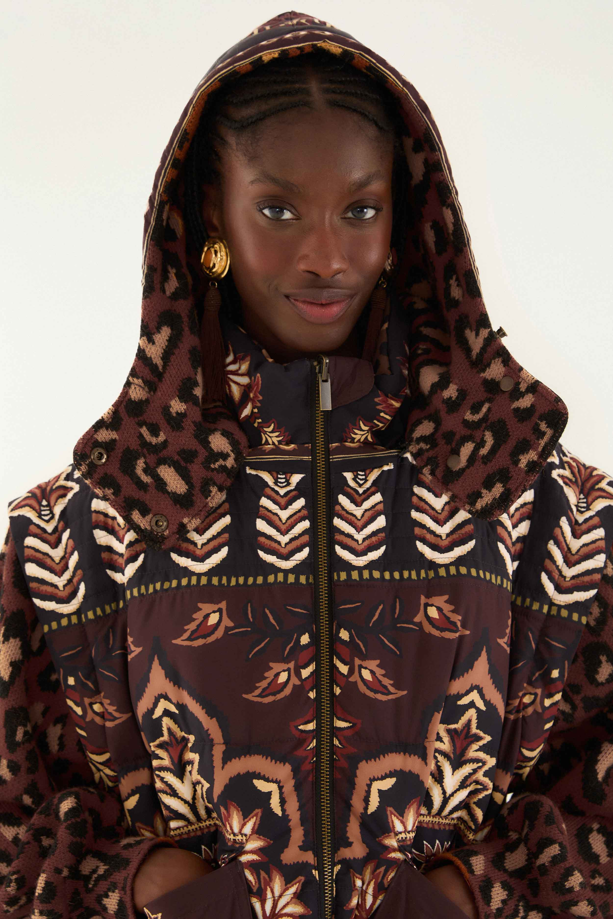 Brown Winter Ainika Puffer Jacket, WINTER AINIKA BROWN / M | FarmRio (US)