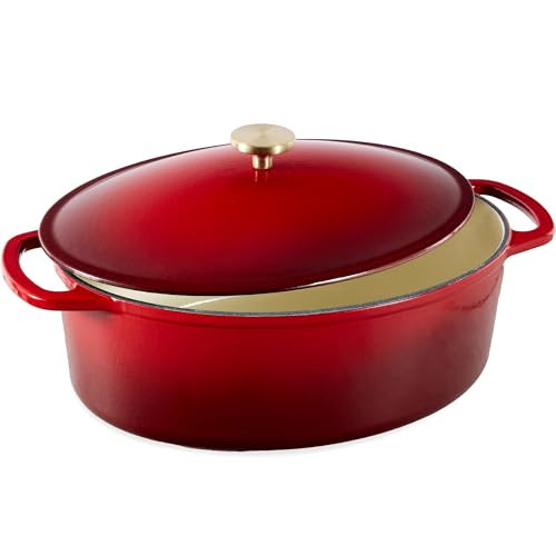 Best Choice Products Oval 7.5 Quart Enamel Cast-Iron Dutch Oven, Heavy-Duty Pre-Seasoned for Baking, Cooking w/Side Handles – Red | Amazon (US)