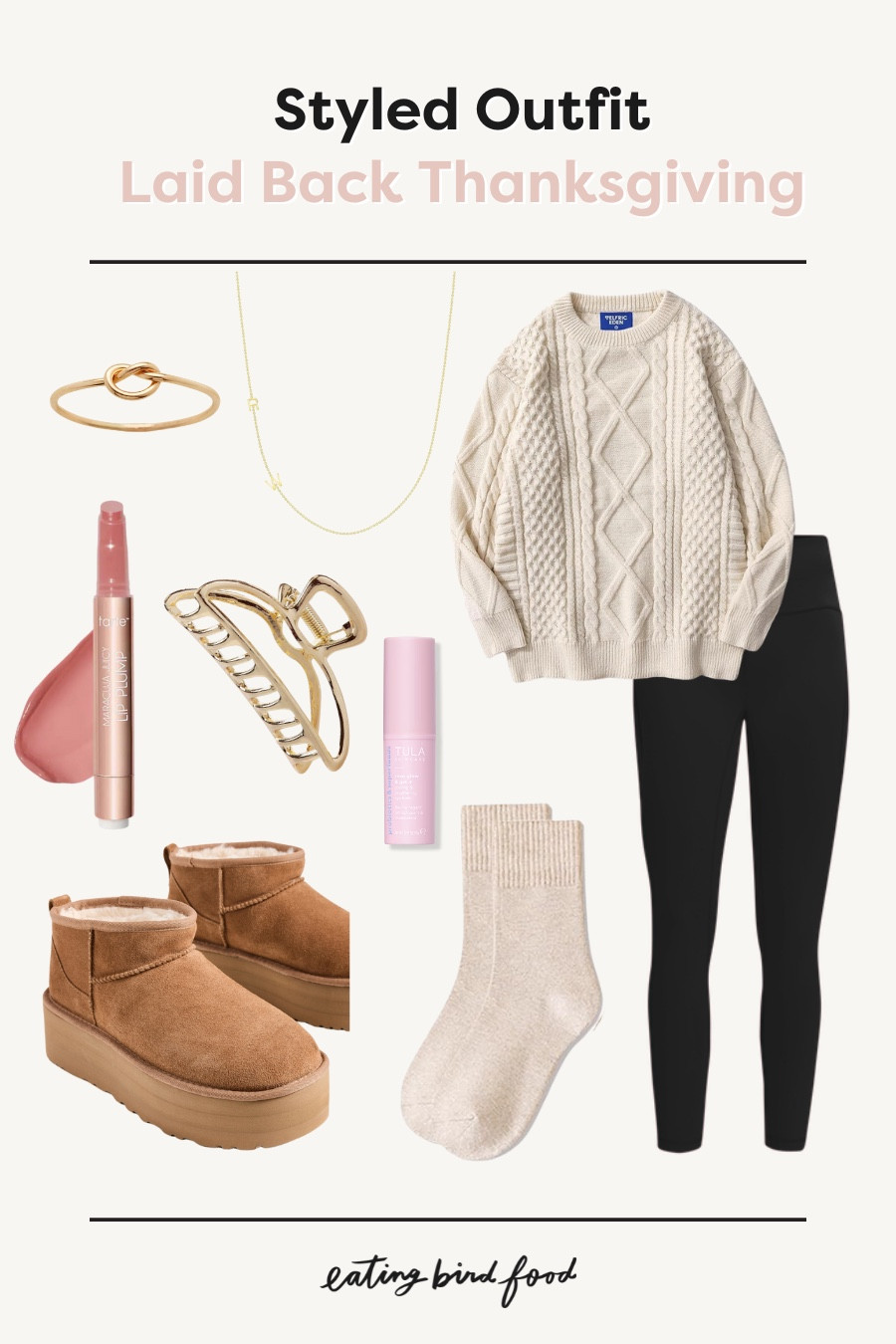 Keeping it cozy and chic this Thanksgiving! 🦃✨ This laid-back outfit is perfect for a relaxed family gathering or Friendsgiving. Featuring comfy leggings, a chunky knit sweater, and cozy boots, topped off with simple accessories for a touch of elegance. Ideal for all-day comfort without sacrificing style! 🍂 #ThanksgivingOutfit #CozyStyle #LaidBackLook #FallFashion 

 #LTKHoliday #LTKSeasonal #LTKStyleTip