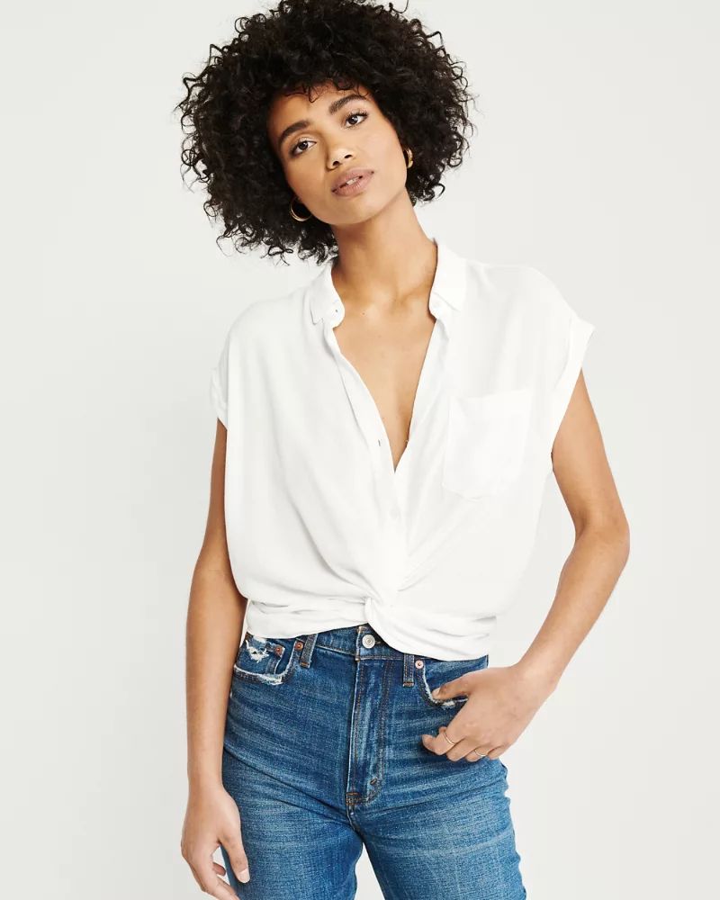 Twist-Front Button-Up Shirt | Abercrombie & Fitch US & UK