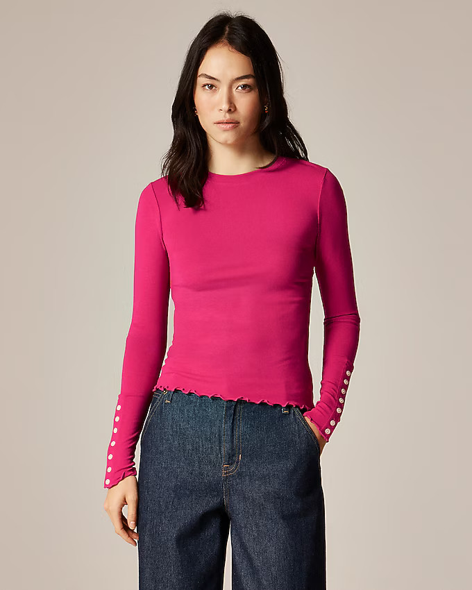 Refined rib long-sleeve T-shirt with button cuffs | J. Crew US