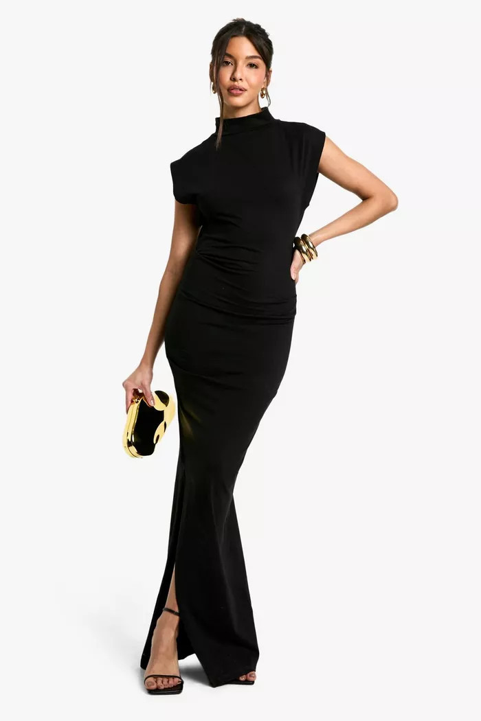 Ruched High Neck Midaxi Dress | Boohoo.com (UK & IE)