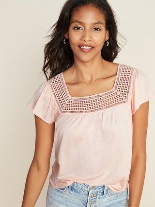 Square-Neck Lace-Trim Top for Women | Old Navy (US)