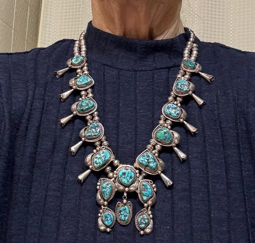 Vintage Navajo Turquoise Squash Blossom Necklace - Etsy | Etsy (Global)