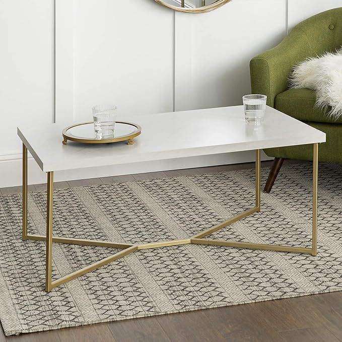 Walker Edison Furniture Company Marble Gold Mid Century Modern Rectangle Coffee Table | Amazon (US)