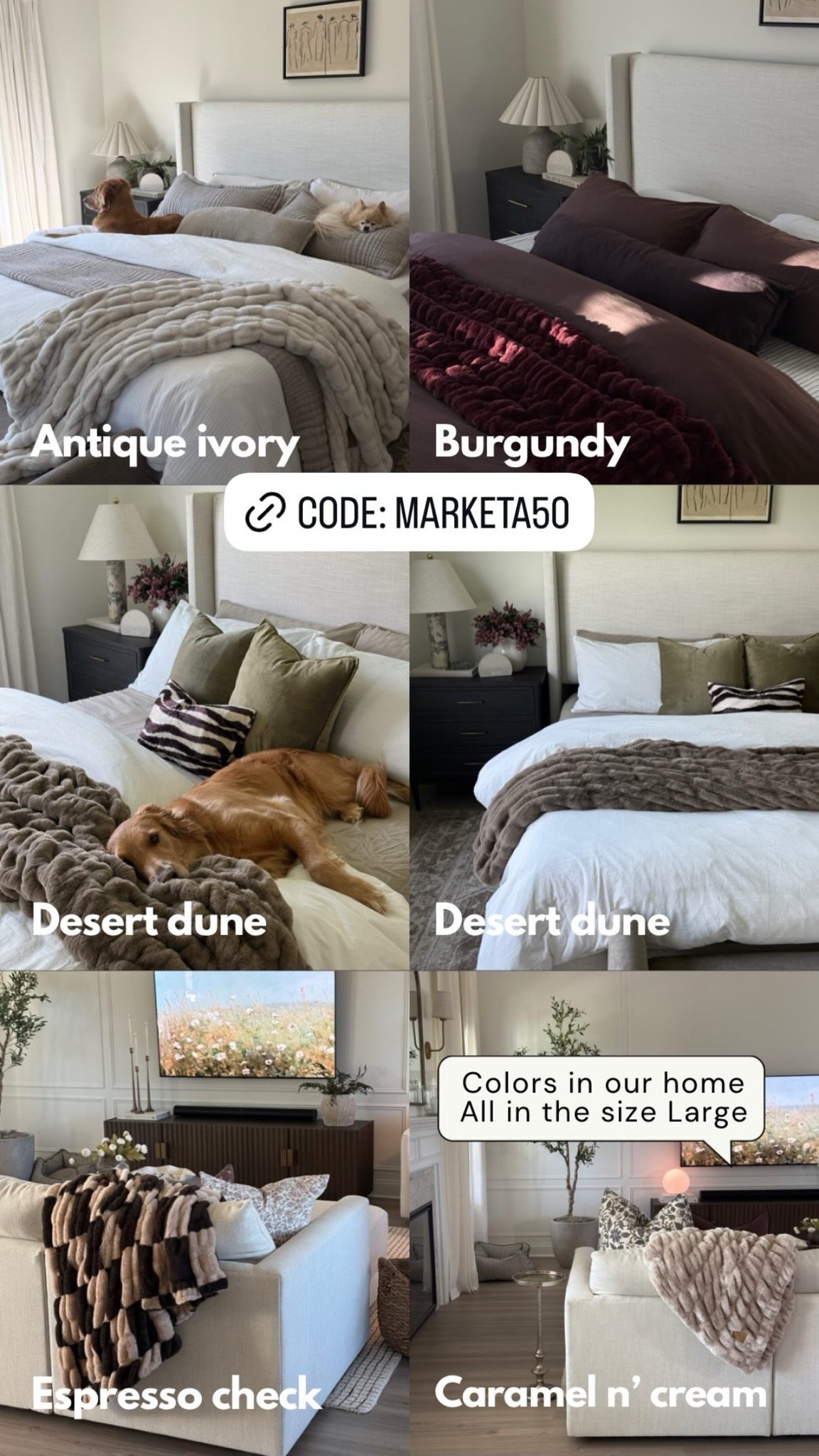 Lola Blankets sale! code: MARKETA50 for 50% off, free shipping and a $50 gift card toward next purchase. 
Cozy home decor. Fall blanket