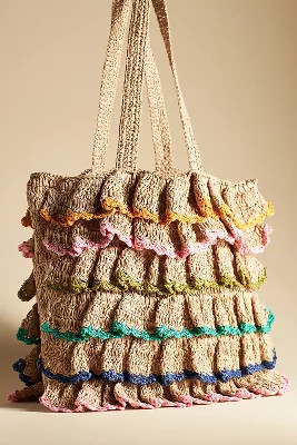 Multicolor Ruffled Straw Tote | Anthropologie (US)