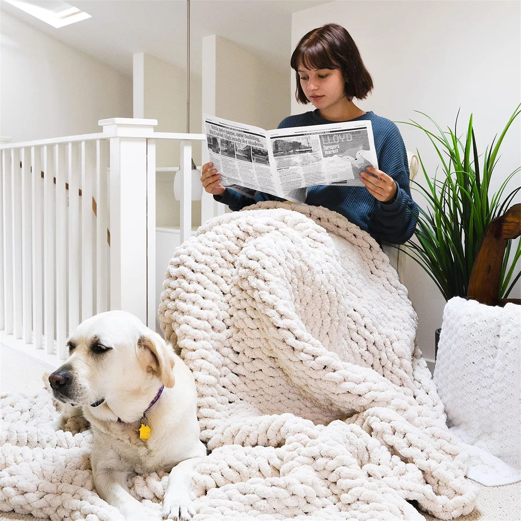 VIFUUR Chunky Knit Blanket Handmade Soft Throw Blanket, 40"x40", Beige - Walmart.com | Walmart (US)