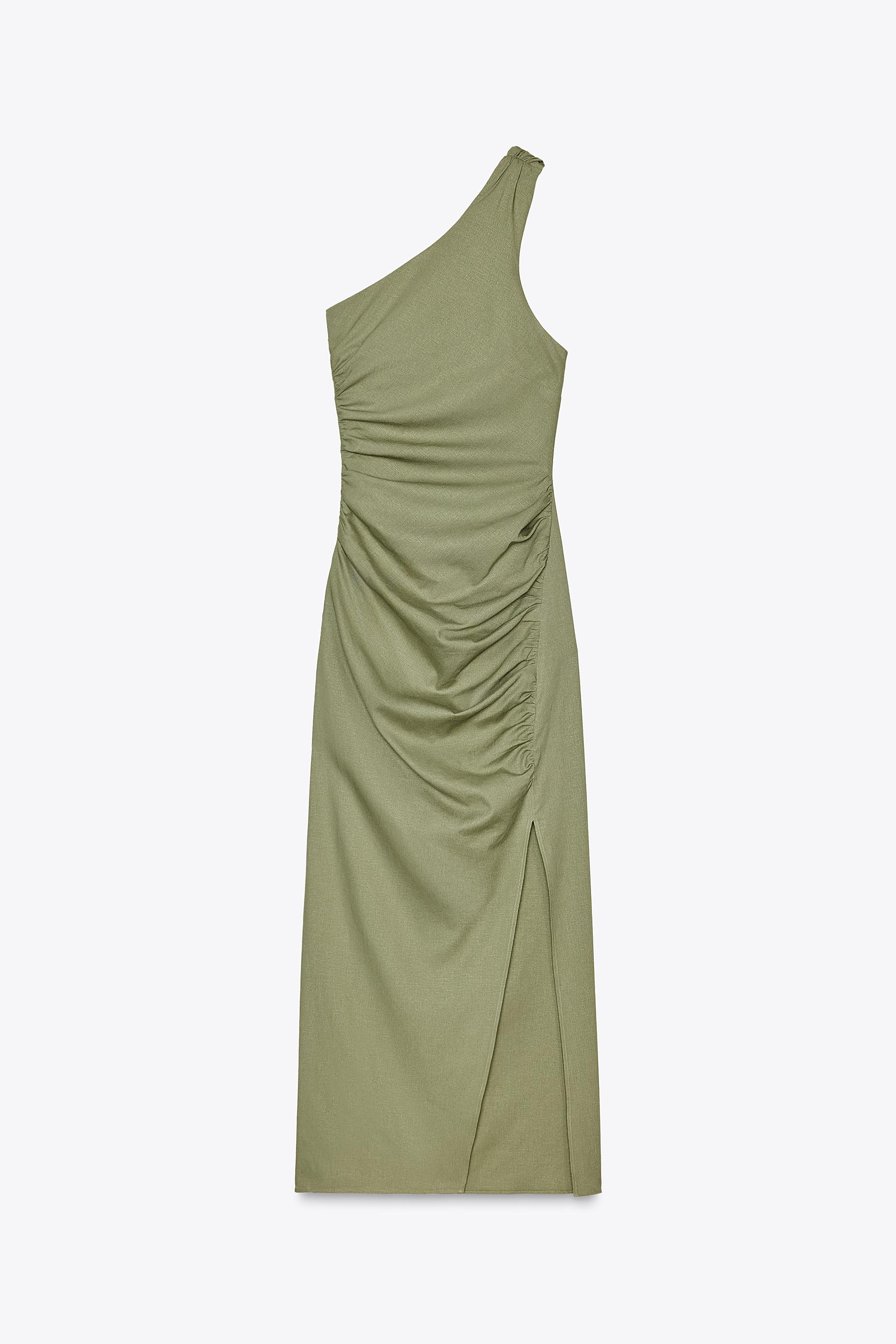 ASYMMETRIC MIDI DRESS WITH LINEN | Zara US