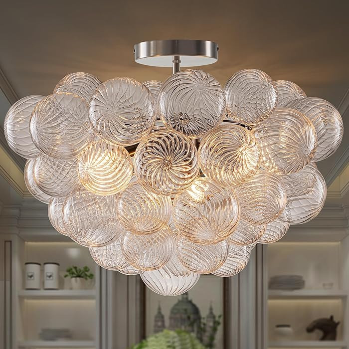 Longree Bubble Ball Glass Chandelier Electroplated Nickel Clear Blown Glass Globe Semi Flush Moun... | Amazon (US)
