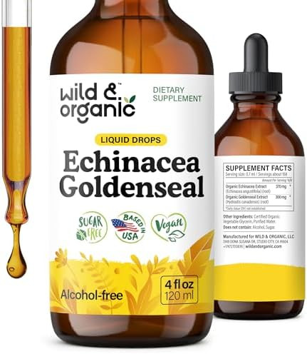 Wild & Organic Echinacea Goldenseal Tincture - Immune Support Drops with Echinacea and Goldenseal... | Amazon (US)