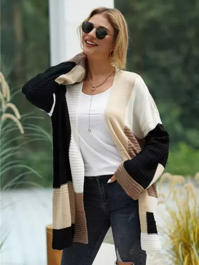 Cut And Sew Open Front Cardigan | SHEIN