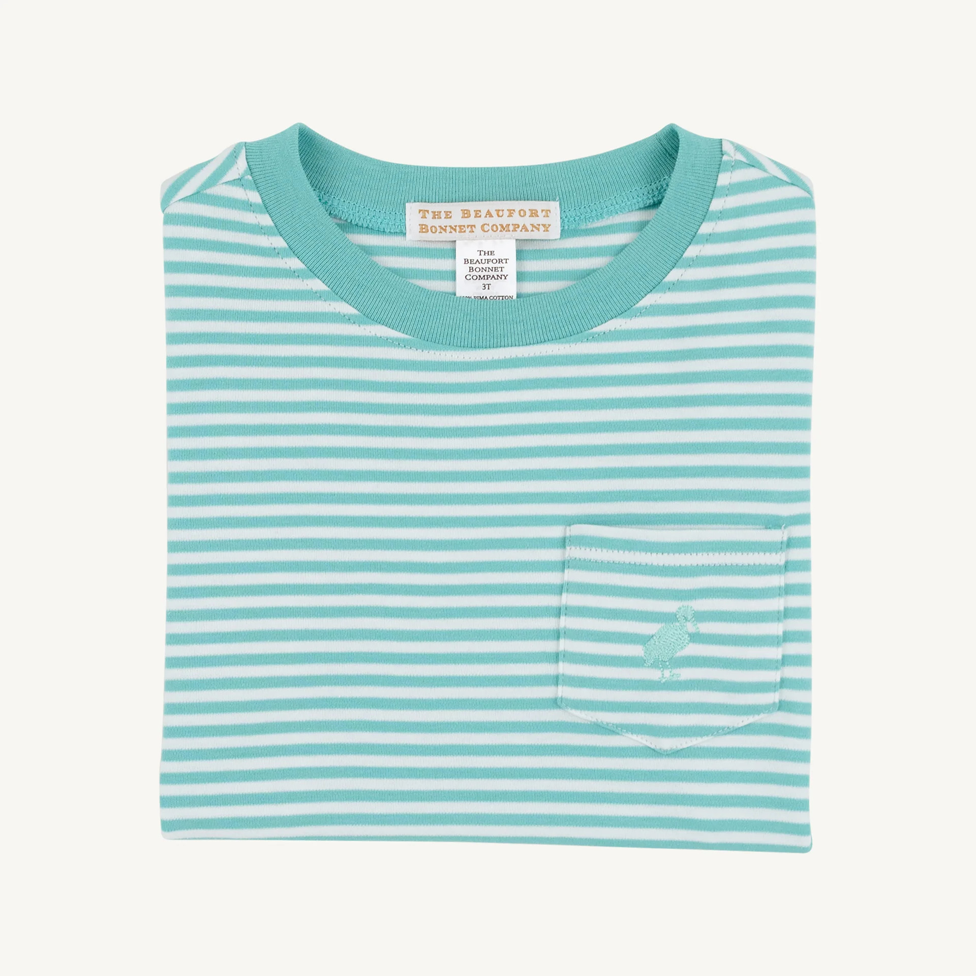 Carter Crewneck - Turks Teal Stripe with Turks Teal Stork | The Beaufort Bonnet Company