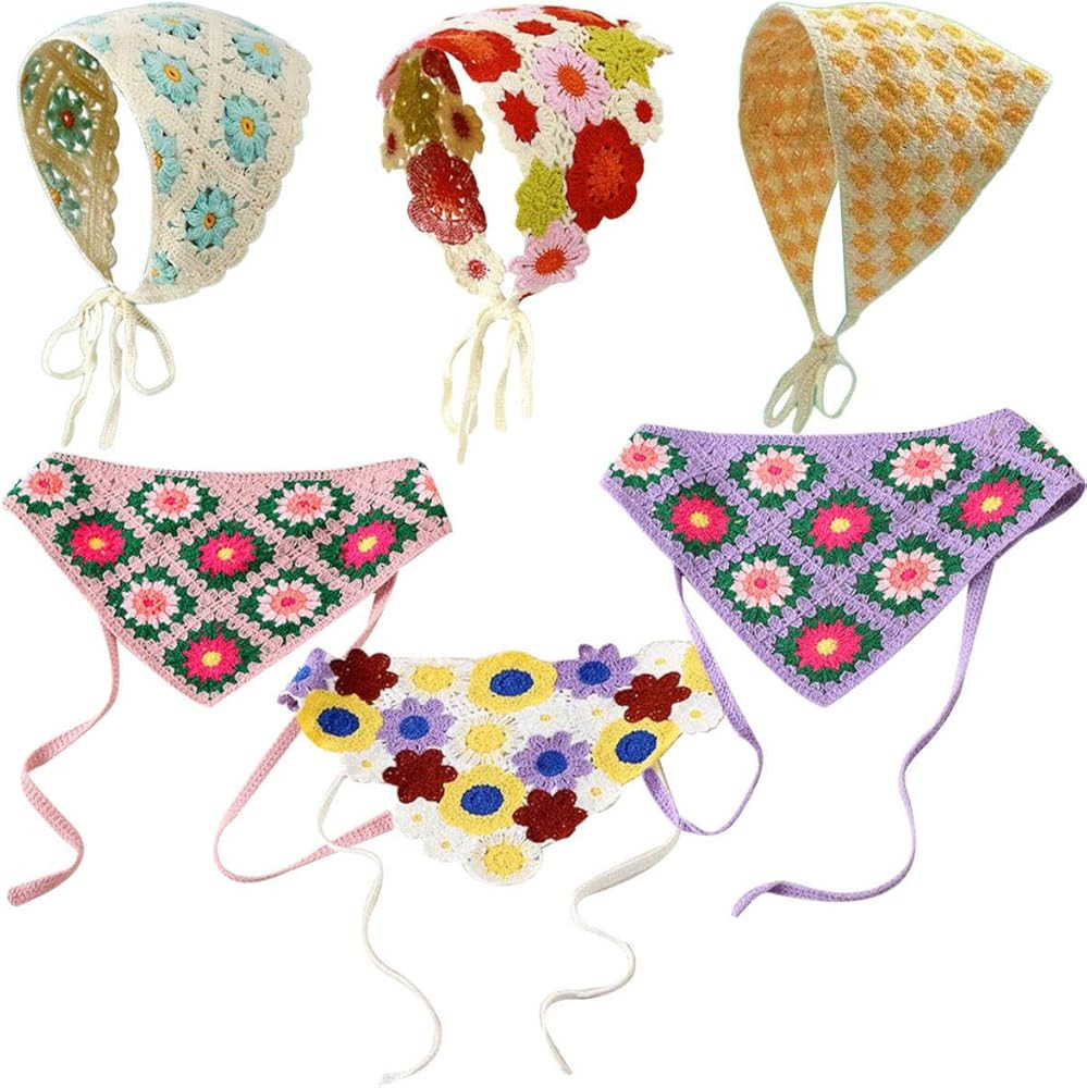 6 Pack Crochet Bandanas,Knit Bandana For Women,Crochet Head Scarf Crochet Headband Knitted Headsc... | Amazon (US)