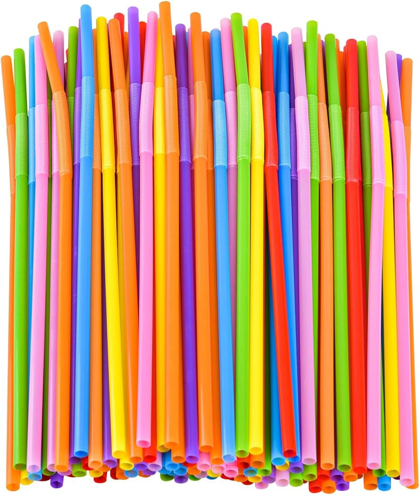 100PCS Flexible Plastic Straws, Colorful Disposable Bendy Party Fancy Straws12.8inch Extra Long S... | Amazon (US)