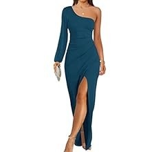 ZESICA Women's 2023 One Shoulder Long Sleeve Cocktail Dress Sexy High Slit Ruched Bod... | Amazon (US)