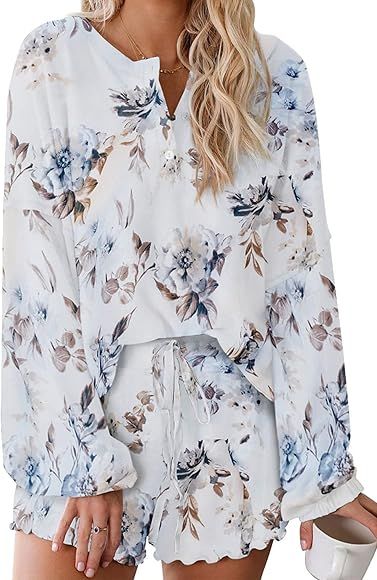 Women's Tie Dye Pajamas Set Long Sleeve Tops With Shorts 2 Piece Sleepwear Lounge Set Nightwear | Amazon (US)