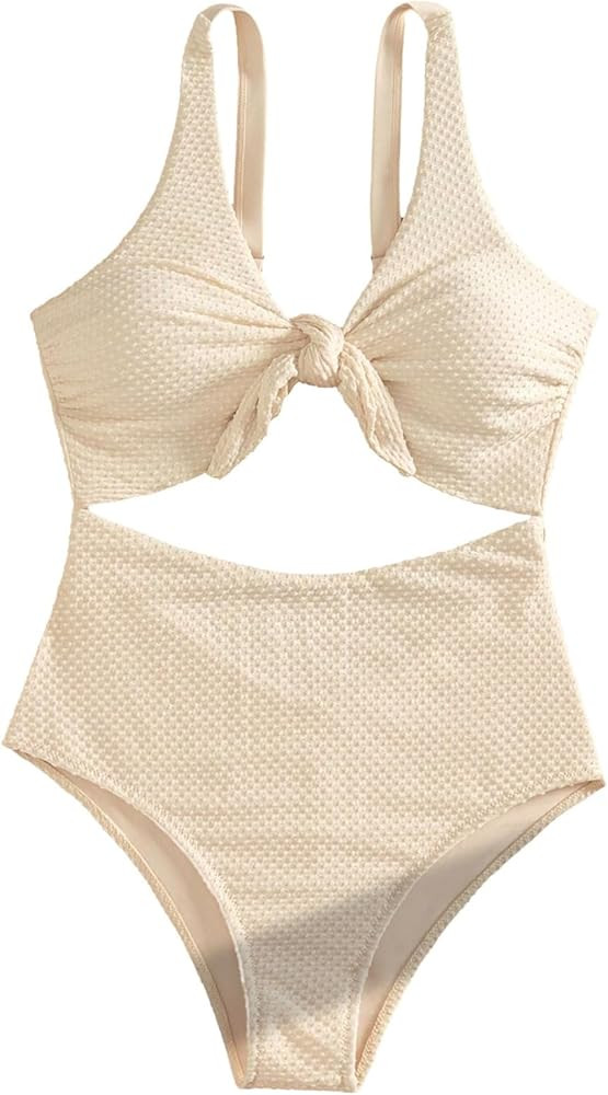 SweatyRocks Women's Cut Out Tie Knot Textured One Piece Swimsuit Tummy Control Slimming Bathing S... | Amazon (US)