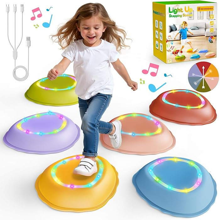 Rechargeable Stepping Stones for Kids, 6pcs Non-Slip Balance Sensory Toys for Toddler, Kids Music... | Amazon (US)