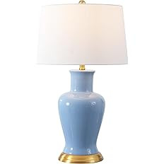 JONATHAN Y 29" Blue Traditional Ceramic Urn LED Table Lamp for Bedroom Decor, White Linen Drum Sh... | Amazon (US)