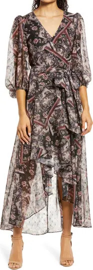 Patchwork Print High-Low Faux Wrap Dress | Nordstrom