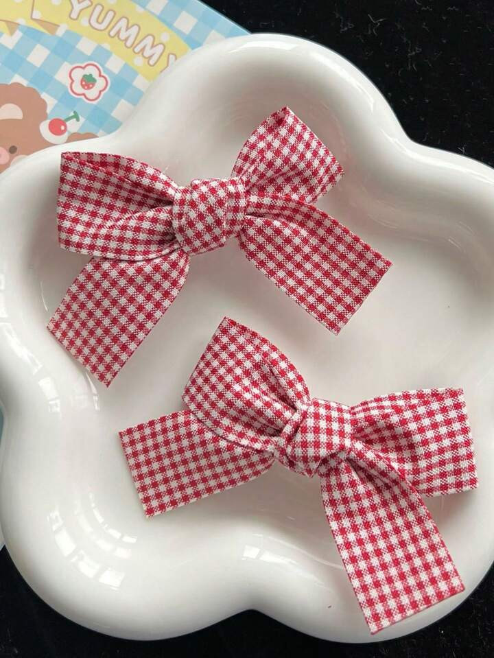 2pcs Gingham Pattern Bow Decor Alligator Hair Clip Cute | SHEIN