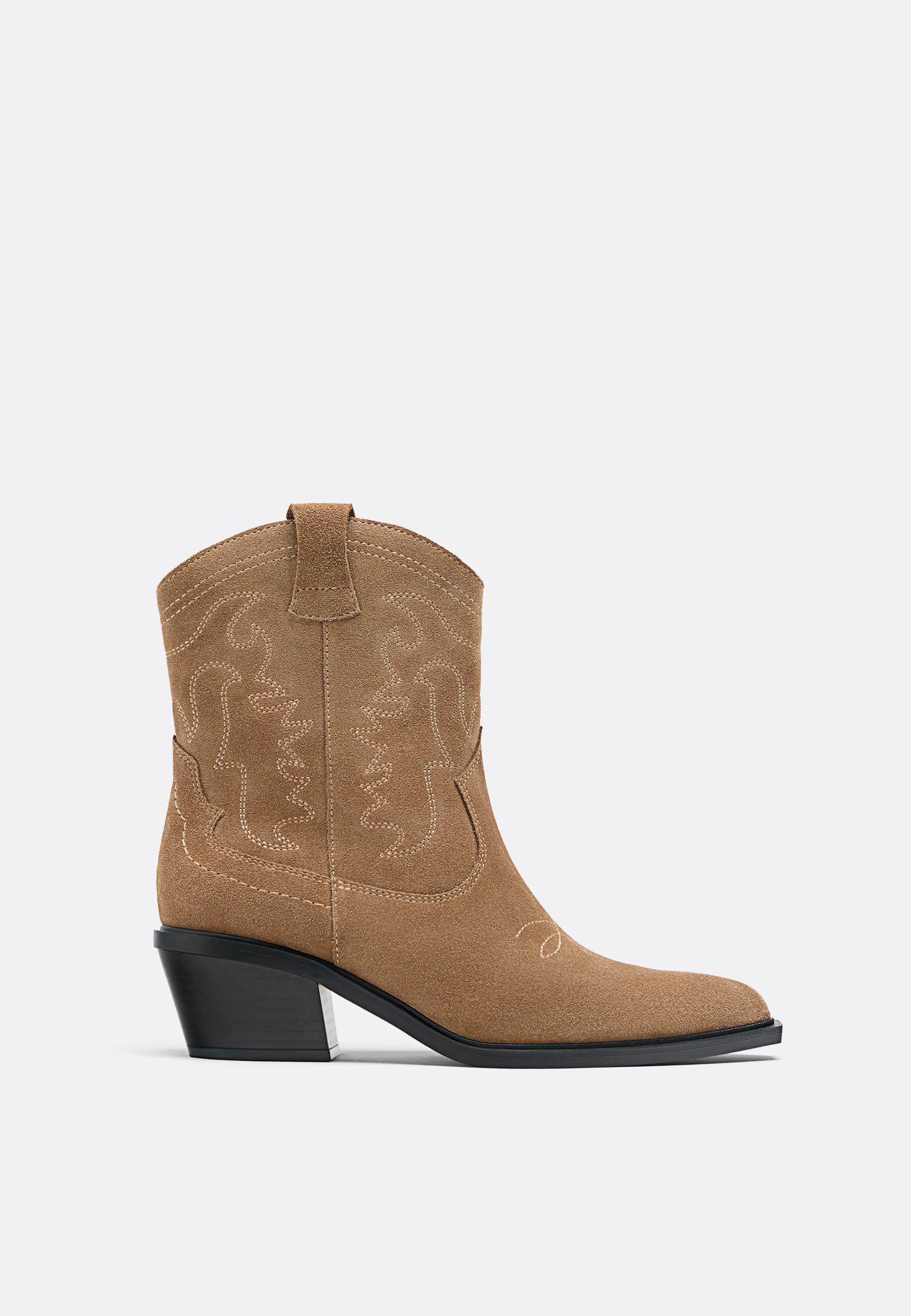 Split leather cowboy ankle boots - Women's fashion | Stradivarius United Kingdom | Stradivarius (UK)