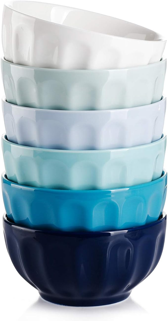 Sweese 126.003 Porcelain Fluted Bowls - 18 Ounce for Cereal, Soup and Fruit - Set of 6, Cool Asso... | Amazon (US)