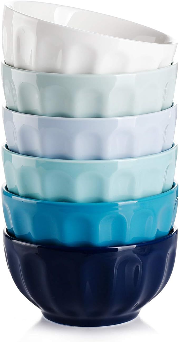 Sweese 126.003 Porcelain Fluted Bowls - 18 Ounce for Cereal, Soup and Fruit - Set of 6, Cool Asso... | Amazon (US)