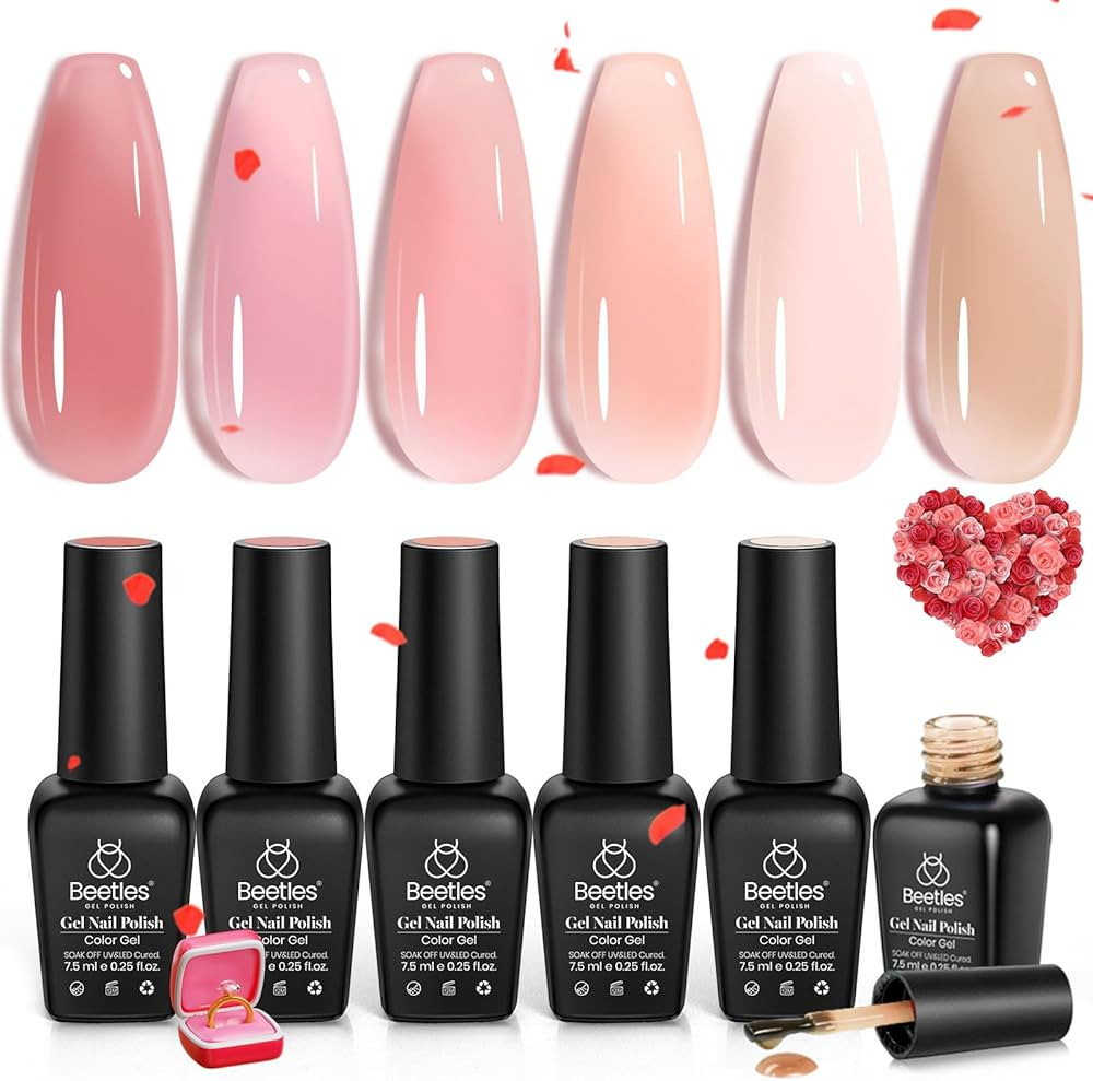 Beetles Gel Nail Polish Set, 6 Colors Jelly Gel Polish Nude Pink Gel Neutral Nail Art Design Tran... | Amazon (US)