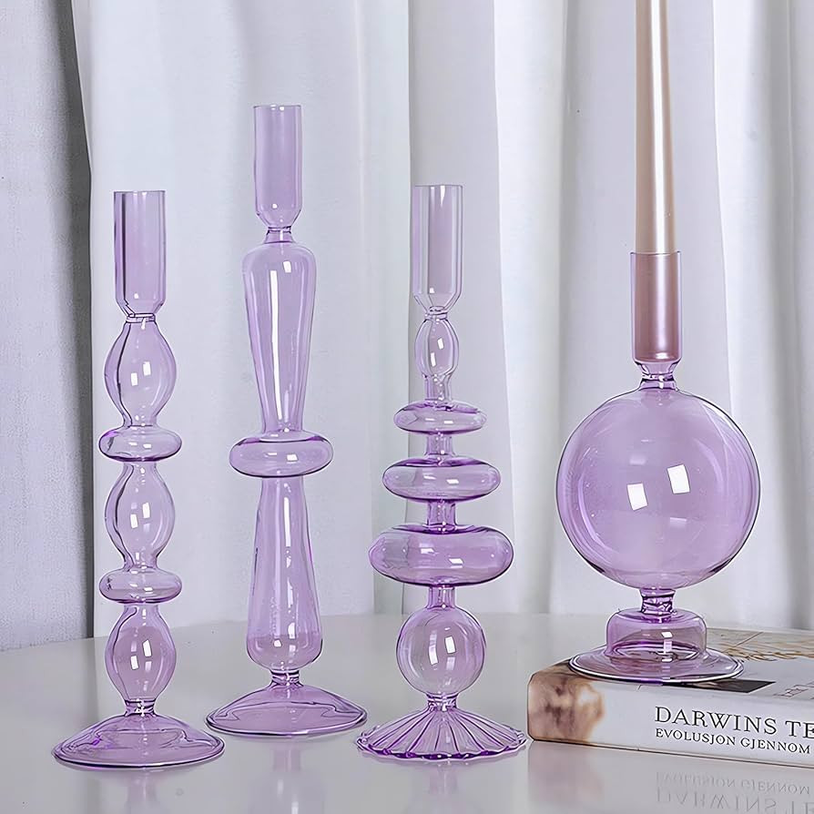 Candle Stick Candle Holder, Glass Candle Holders for Table Centerpiece, Modern Style Purple Candl... | Amazon (US)